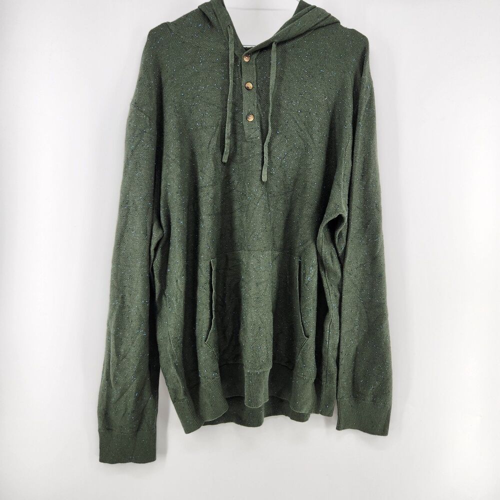 Hawker Rye Men's Green XL Jet‎ Cotton Neps Popover Henley Hoodie NWT